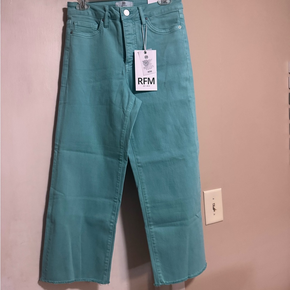 High-Rise Wide-Leg Jeans in Teal 27/8